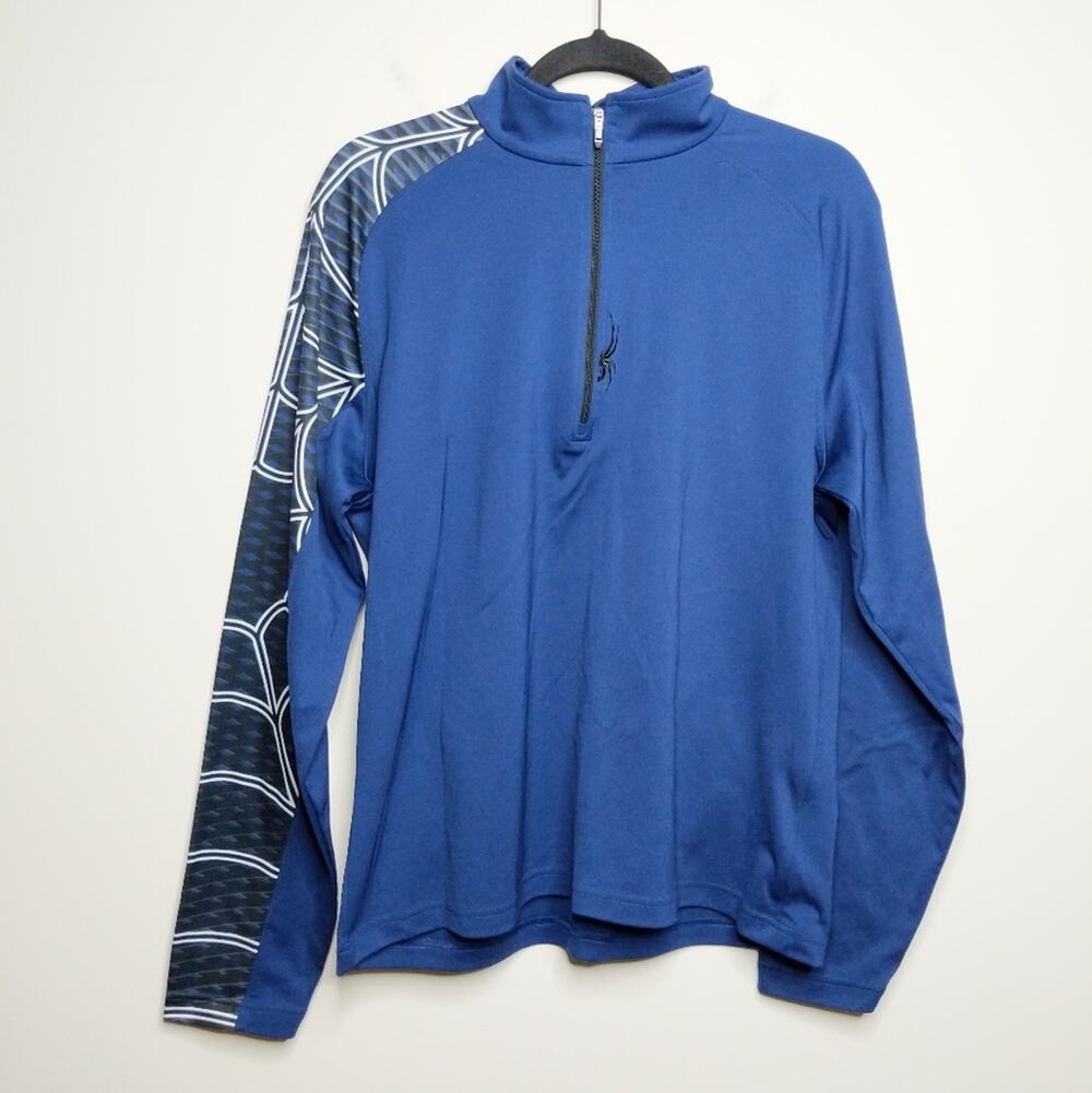 Spyder Half-zip Base Layer Top Pullover Blue Black Spiderweb M